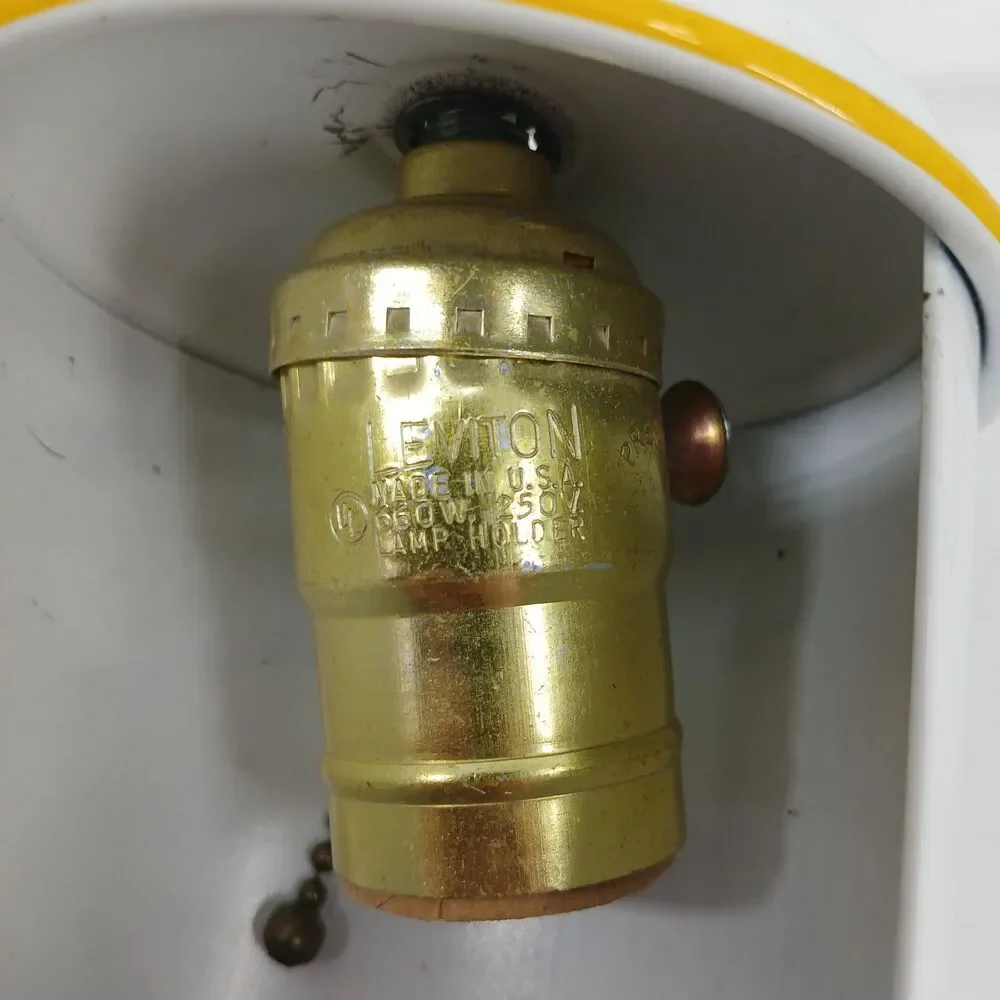Vintage Yellow Enamel Industrial Pendant Light Fixture Metal Metal Guard Lamp
